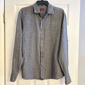 Untuckit Gray white check 100% Linen Chauvin long sleeve size Large